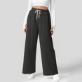 thumbnail image 2 of Wutalume Women's Waffle Knit Casual Pants with Relaxed Loose Fit, Elastic Waistband and Adjustable Drawstring for Everyday Comfort and Daily Wear ,Black L, 2 of 5