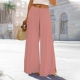 thumbnail image 2 of Comdrip Flowy Pants, Women's Solid Color Drawstring Wide Leg Trousers Palazzo Pants for Women Casual Pink L, 2 of 3