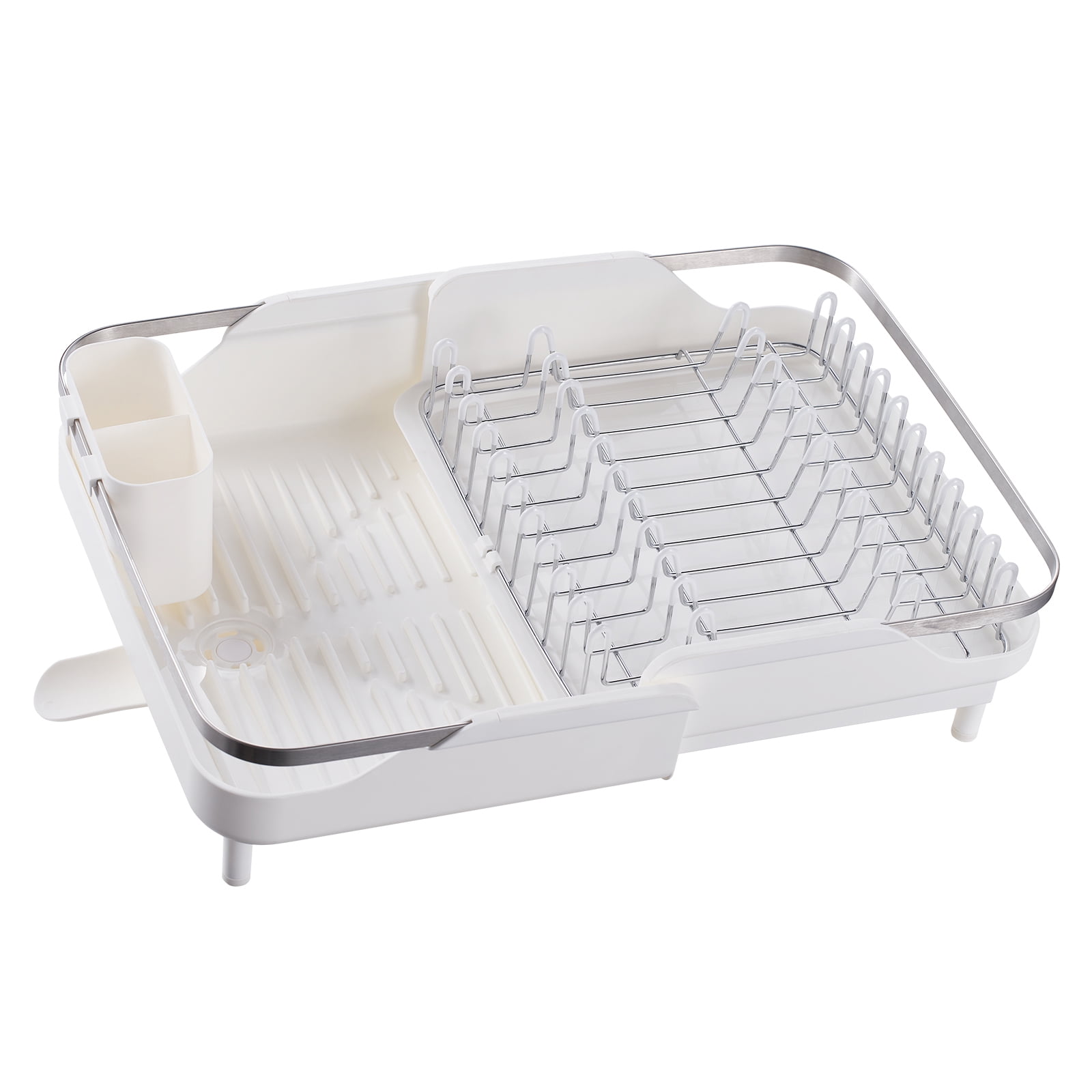Oggi Kitchen 3 Piece Metal Dish Drainer Rack with Stainless Steel Silverware Caddy Drip Tray Walmart