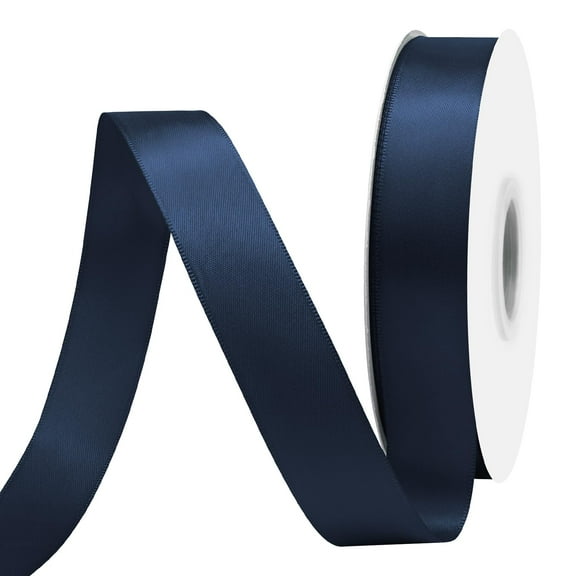 Navy blue satin ribbon 1 inch x 50 yards, double faced premium ribbon for wedding decor, gift wrapping, bow making, crafts, sewing, hair accessories, party decorations, luxurious smooth finish