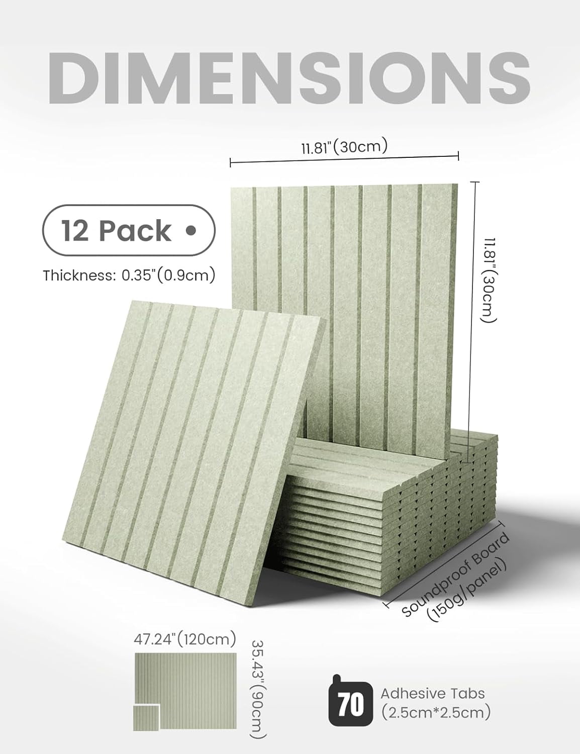 Large Felt Bulletin Board 48" x 36" Cork Alternative-12 Pack with 70 Safe Removable Adhesive Tabs, Boards for Walls Home Office Classroom Pin - Sage Green