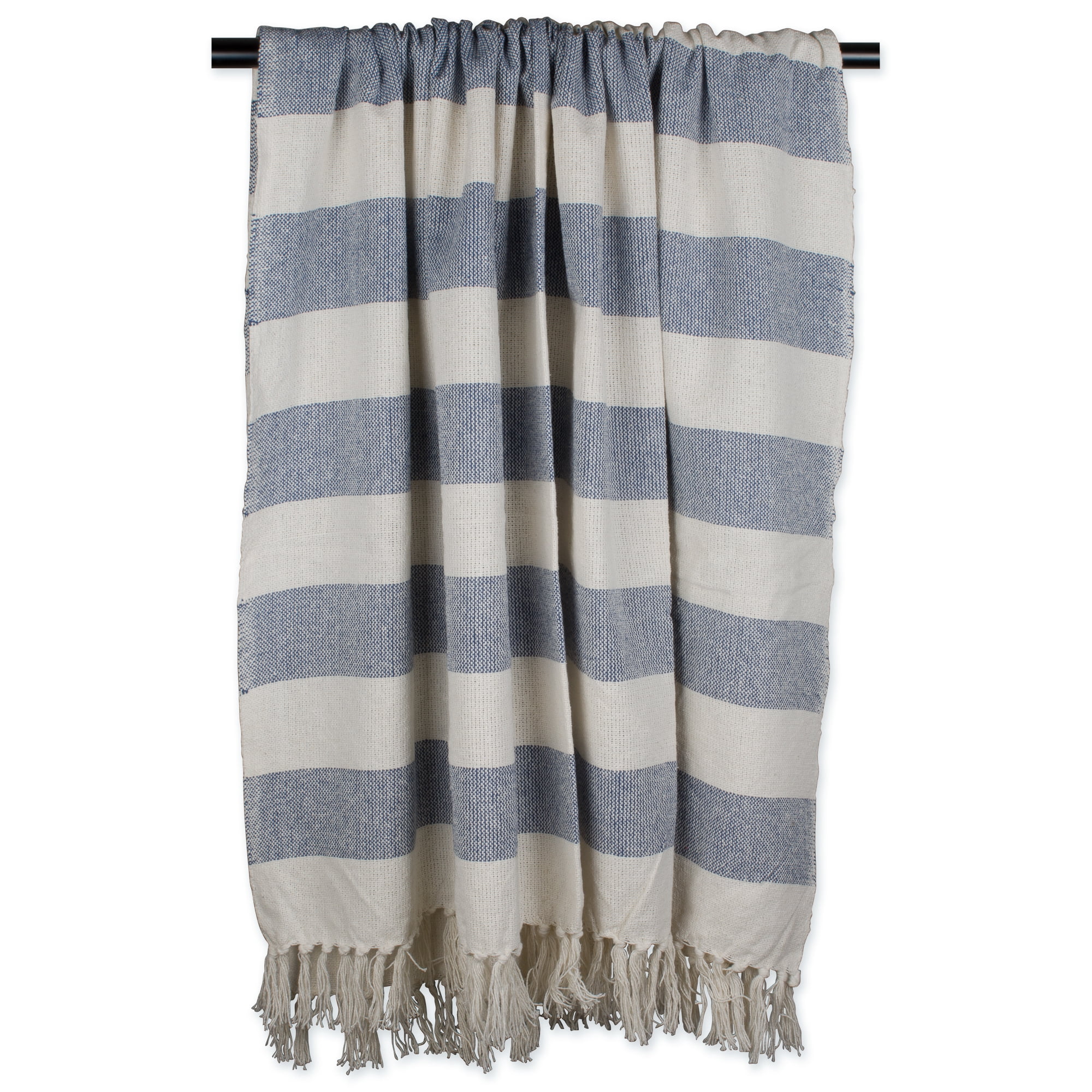 DII Rustic Farmhouse Cotton Cabana Striped Throw Blanket, French Blue