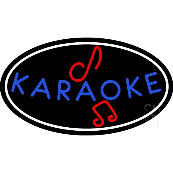 Blue Karaoke Red Musical Note LED Neon Sign 20" Tall x 37" Wide - inches Black Square Cut Acrylic Backing, with Dimmer - Premium built indoor Sign for Studio, Club, Décor, Event, Storefront.