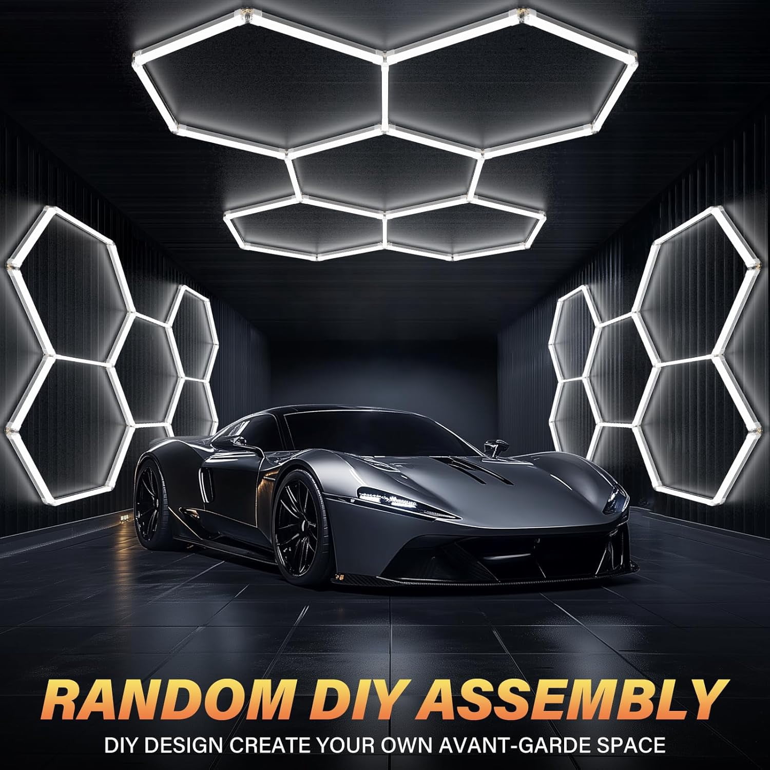 [VASTFIRE] 5 Grid Hexagon LED Garage Lights, 24-Pack 26400LM Super Bright, for Workshop, Gym, Basement