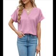 thumbnail image 3 of Camisas de Corta para Mujer, Cuello en V, Cuello Abotonado, Blusas Rosas Talla S, 3 of 9
