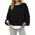 thumbnail image 3 of Color Block Sweatshirt For Women, Crewneck Puff Long Sleeve Tops, Fall Oversized Fashion Casual Pullover Shirts S-XXL, 3 of 7