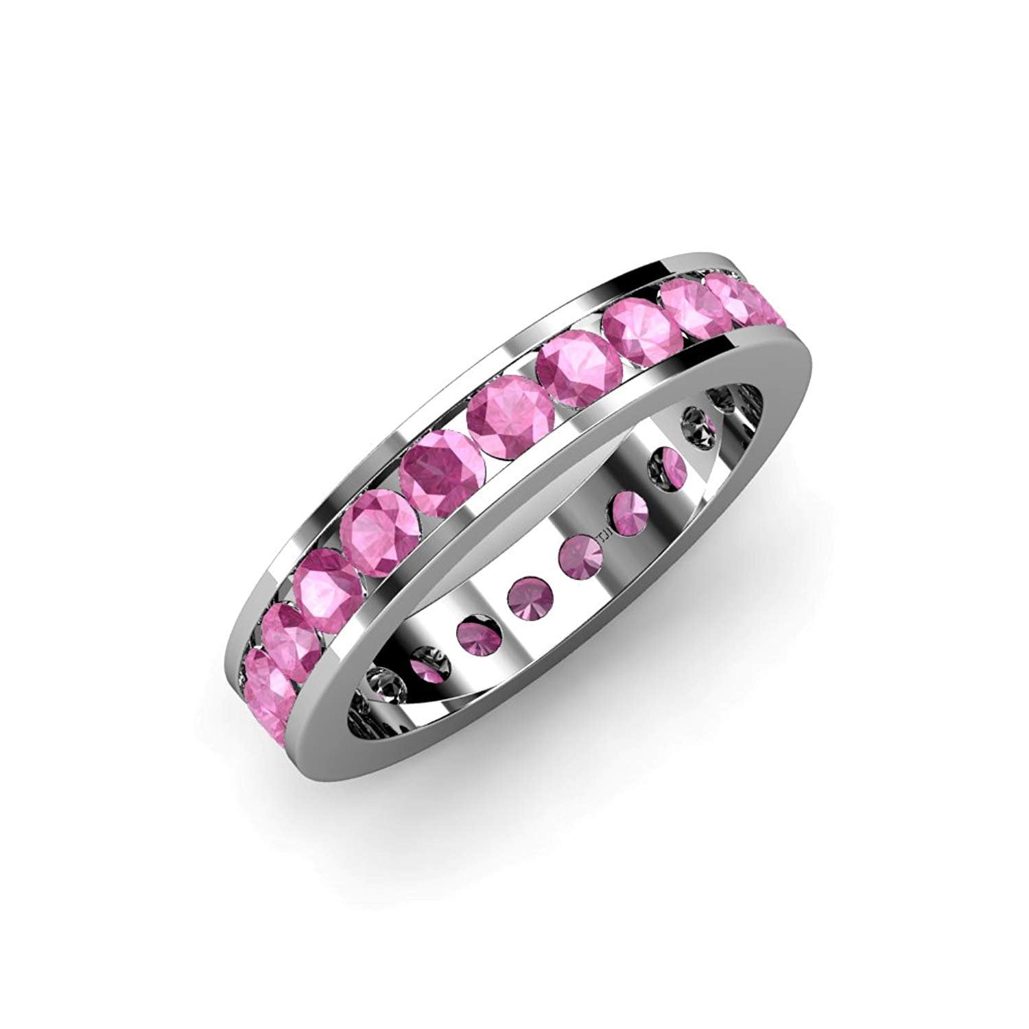Pink Sapphire Channel Set Eternity Band 2.86 ct tw to 3.36 ct tw in 14K White Gold.size 6.5 by TriJewels