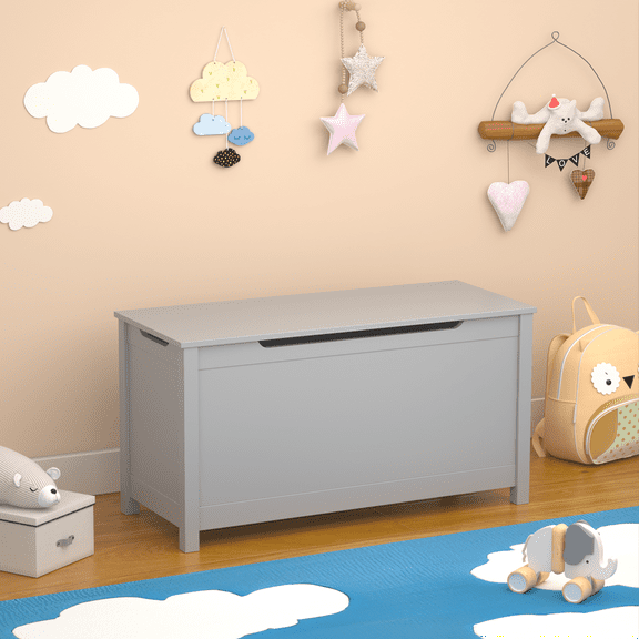 Kids Bedroom Furniture Kids Wooden Toy Box Storage with Safety Hinged Lid for Ages 2 (Gray),Baby Cribs