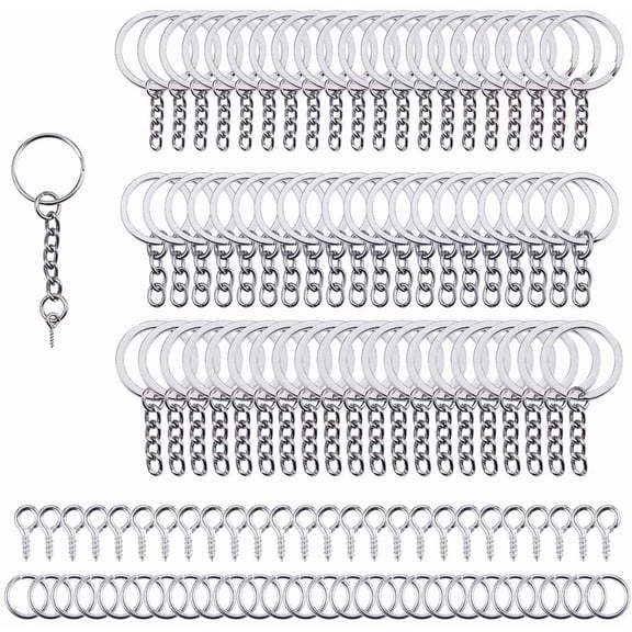 340pcs Keychain Findings Including 100 pcs 4 Styles 20/25/28/30mm Keychain Rings with Chain 120 pcs Screw Eye Pins 120 pcs 8mm Open Jump Rings for DIY Craft Jewelry Making Supplies diy