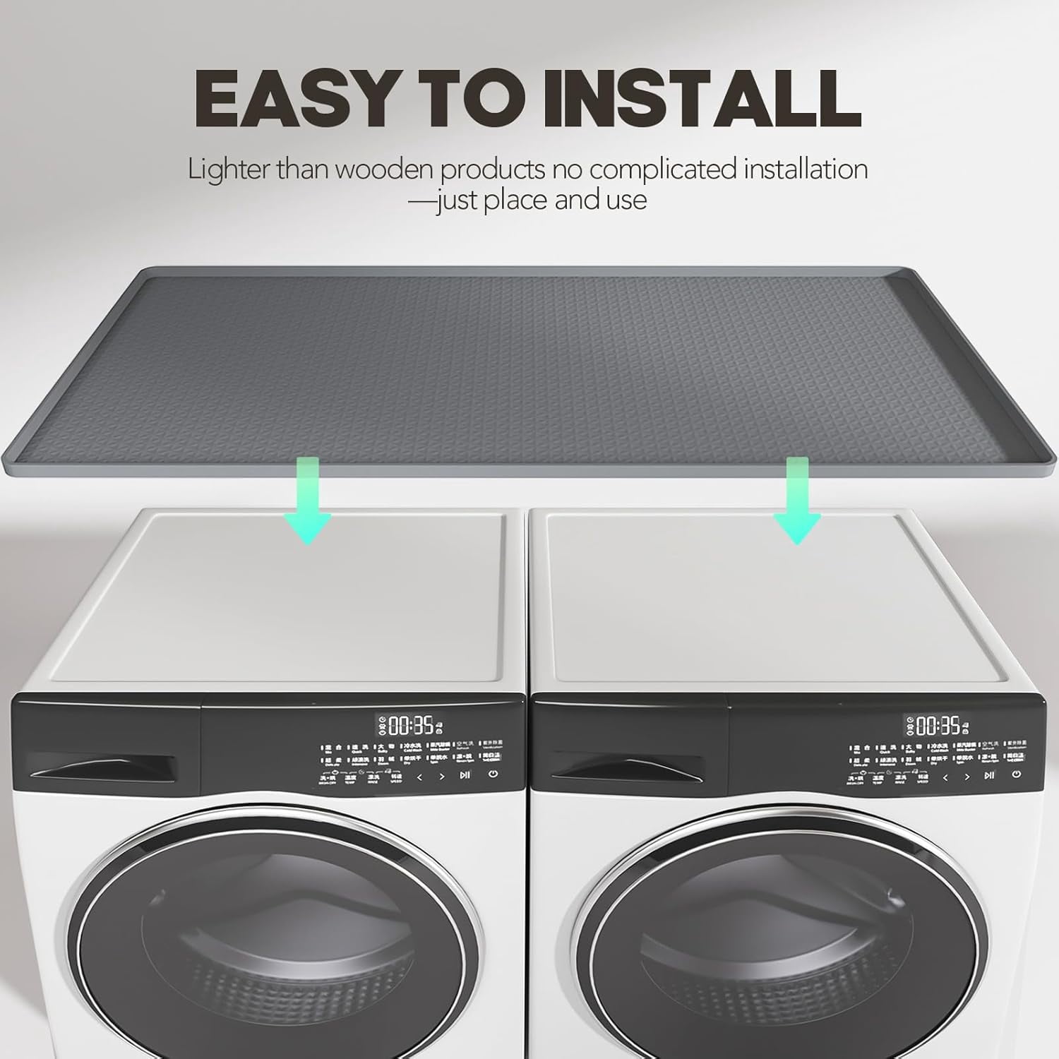 Washer Dryer Countertop, 51.2" x 25.6" Large Washer and Dryer Covers for The Top, Non-Slip Waterproof Silicone Dryer Top Protector Mat, Washer Dryer Topper for Laundry Room Kitchen Home（Gray）