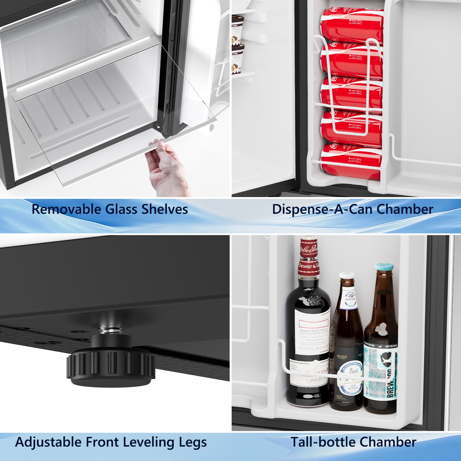 CRZOE Mini Compact Refrigerator with Freezer, 2.6 Cu.Ft. Single Door Adjustable Removable Shelves for Apartment/Dorm/Office