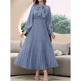 thumbnail image 4 of Women'S Knee-Length Spring and Autumn Dresses Bowknot Solid Color Shirt Sleeve Big Swing Long Dresses Blue S, 4 of 7