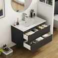 thumbnail image 2 of 32" Wall-Mounted Bathroom Vanity with Ceramic Sink, Floating Bathroom Vanity with Soft-Close Drawers,Bathroom Storage Cabinet, Easy to Install, Black Brown, 2 of 9