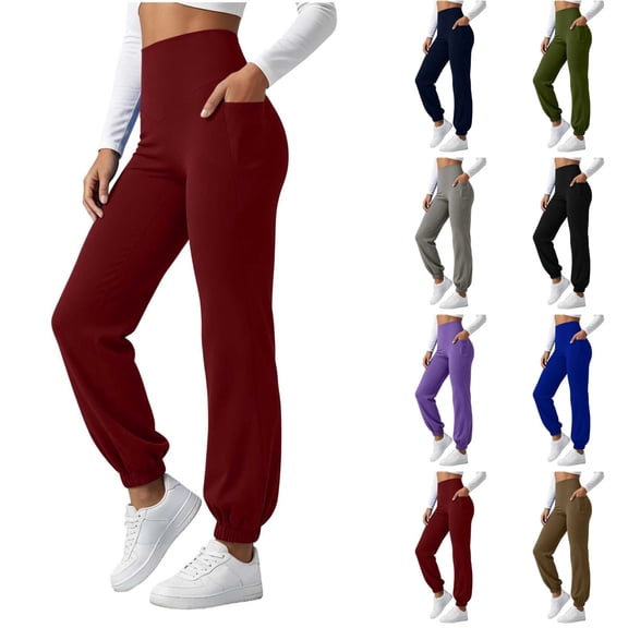 Qingpeng Womens High Waisted Yoga Jogger Pants Stretch Cuffed Trousers Breathable Gym Running Daily Sports Pants with Side Pockets