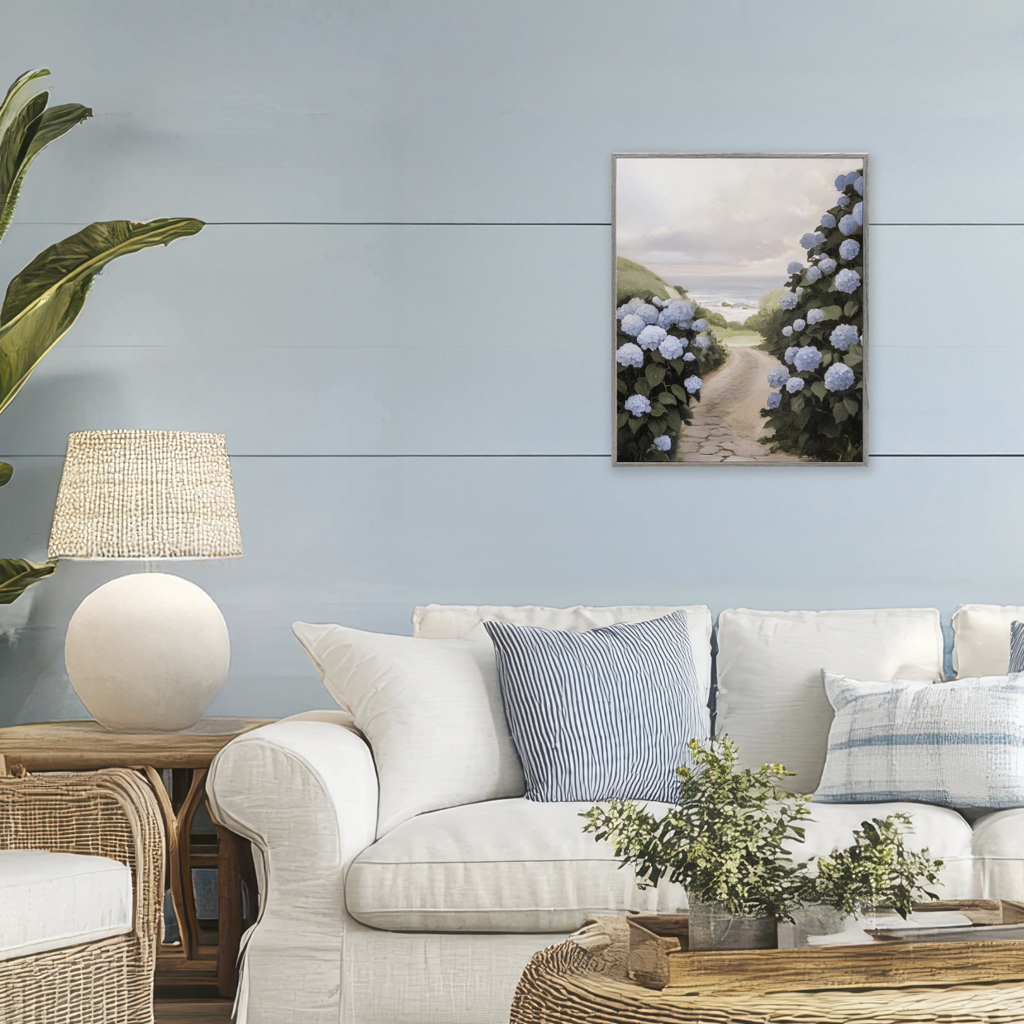 Stupell Industries Coastal Hydrangea Pathway Gray Framed Giclee Art, design by Sisi and Seb