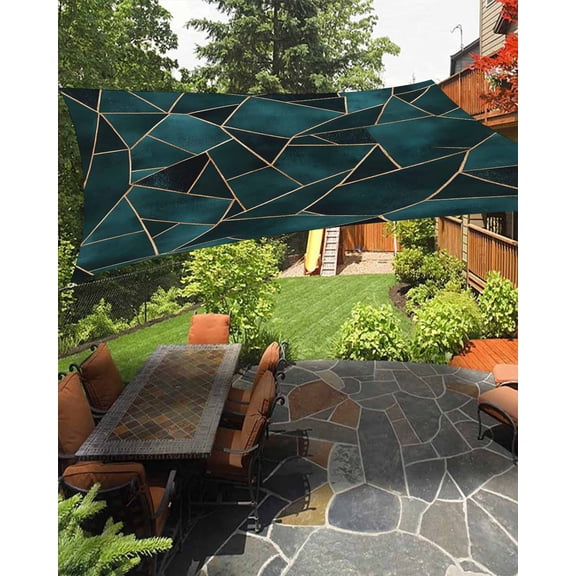 Geometric Pattern Waterproof Sun Shade Sail Dark Green Triangle Collage Outdoor Patio Sun Shades Canopy UV Block Waterproof Sunshade for Garden Backyard Deck Pergola 6.5x10 Ft