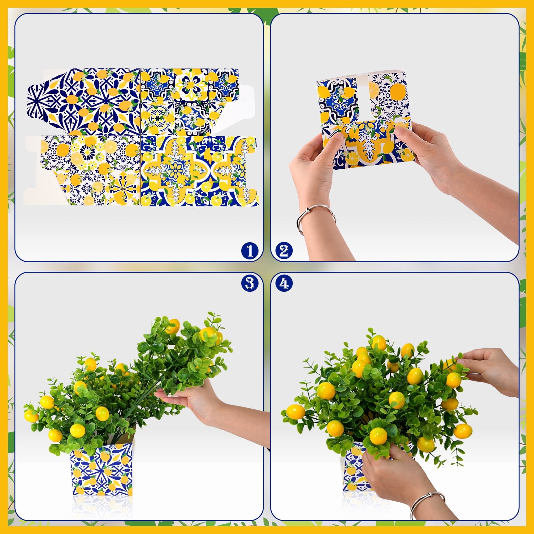 Lemon Party Decorations Amalfi Coast Decor-5 Sets Blue Tiles Lemon Table Centerpiece with Artificial Lemon Branches for Mediterranean Wedding Baby Shower Capri Positano Themed Party Supplies