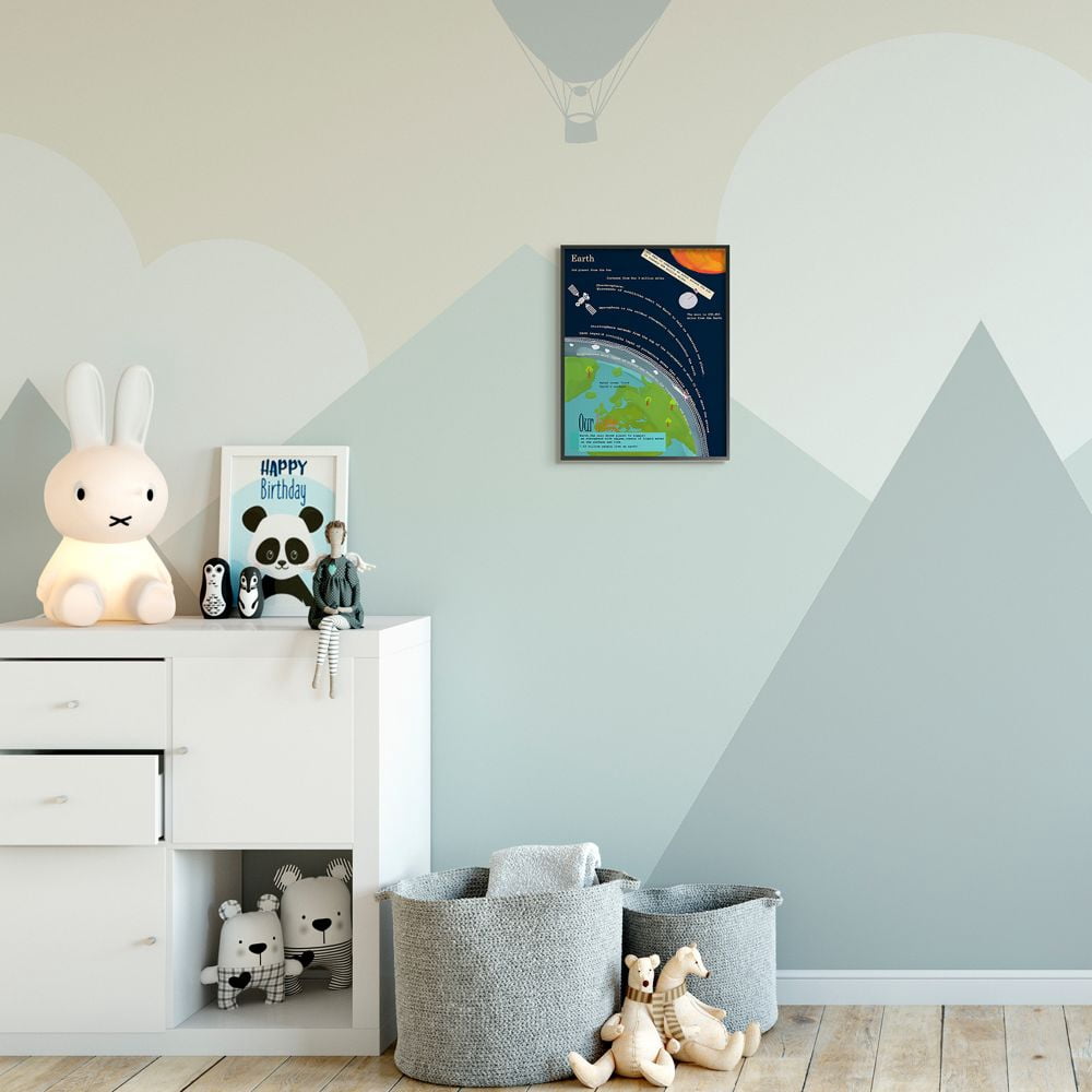 Stupell Industries Kids' Planet Earth Facts Outer Space View Framed Wall Art Design by Sangita Bachelet, 11" x 14", Black Framed