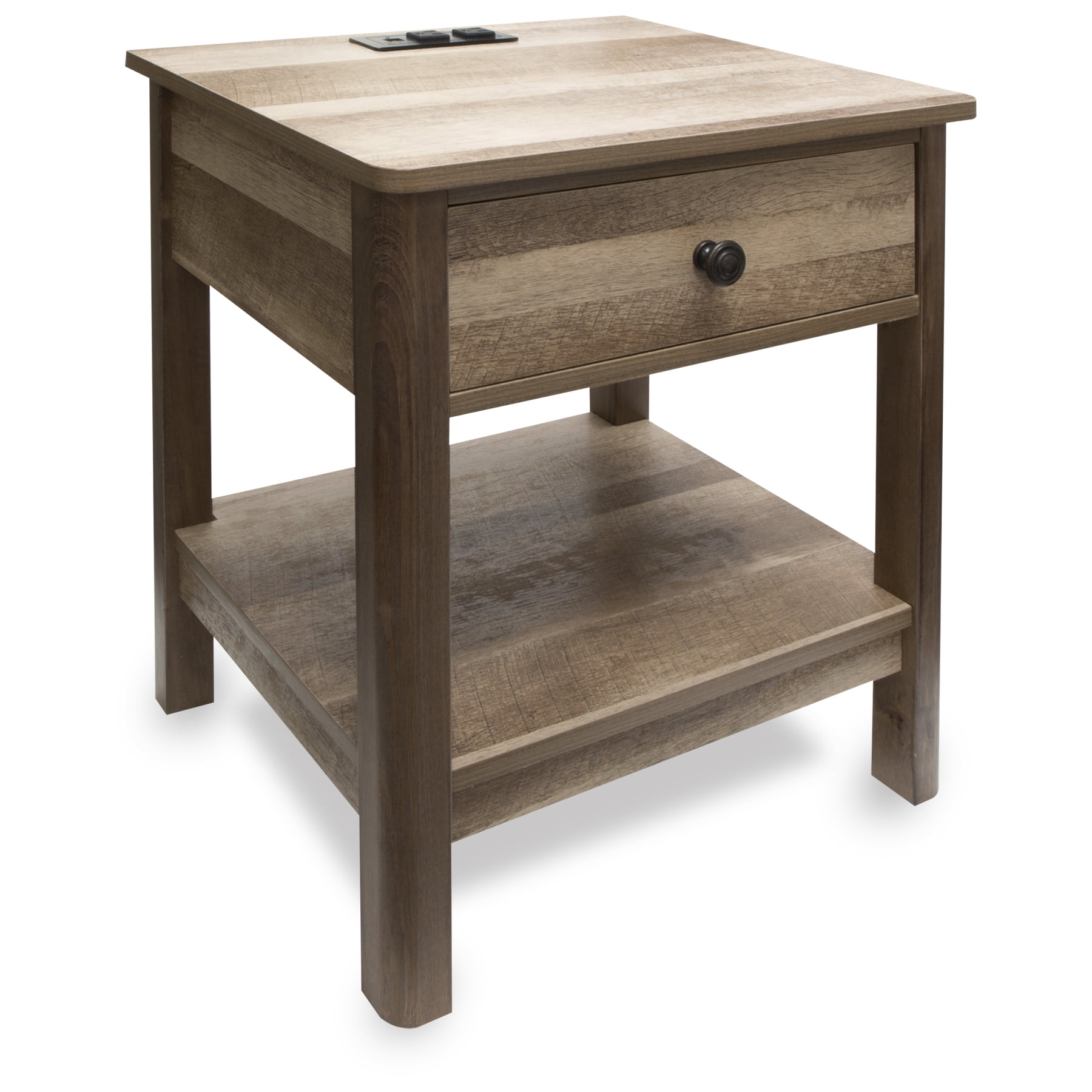 DecorTech TraditionalLook Rectangular End Table with AC Power and USB Charging Ports, Oak