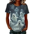 thumbnail image 2 of Womens Graphic T-Shirts Halloween Floating Ghosts Print Short Sleeve Tops Crew Neck Casual Fall Blouses Novelty Holiday Tees Flattering Everyday Wear, 2 of 5