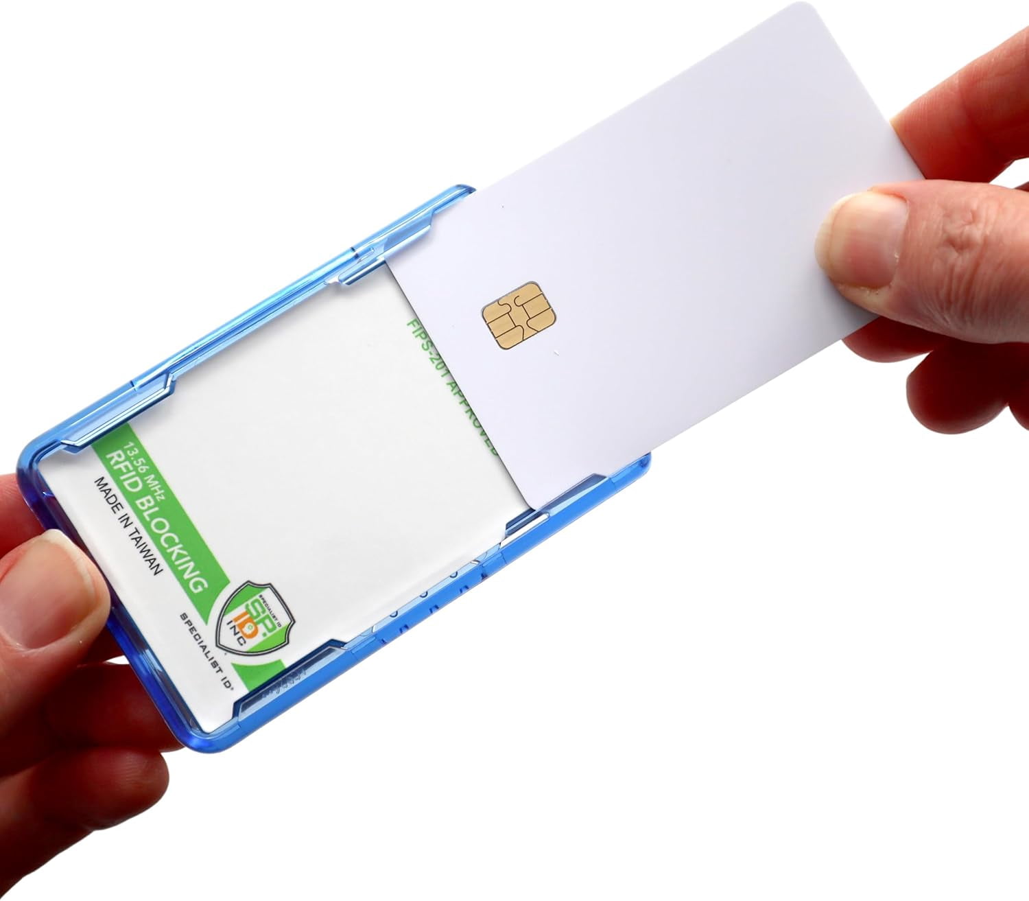 2 Pack - SPECIALIST ID RFID Blocking Badge Holder - Secure 2 Card Holder for Government, HSPD-12, CAC, TWIC, PIV, Smart Cards - Durable Hard Plastic, Dual Sided, RFID Badge Protection (Blue)