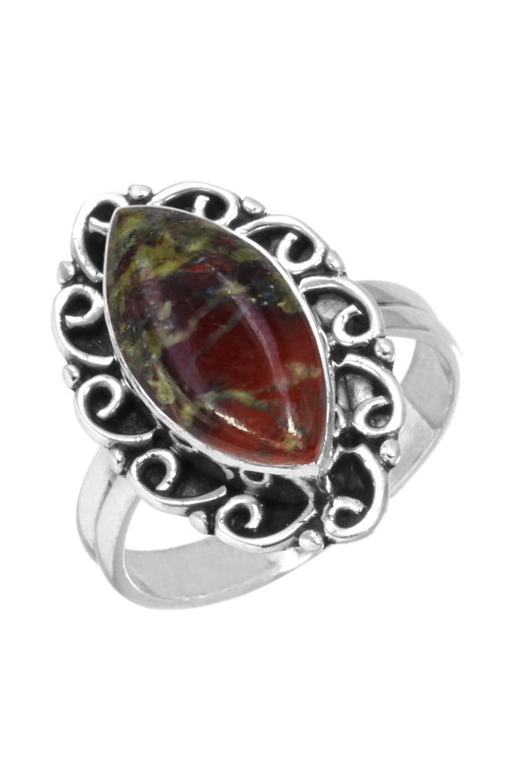 Natural Dragon Blood Jasper Ring 925 Sterling Silver Handmade Jewelry