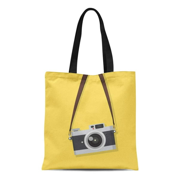 NUDECOR Canvas Tote Bag Yellow Photography Hanging Vintage Camera