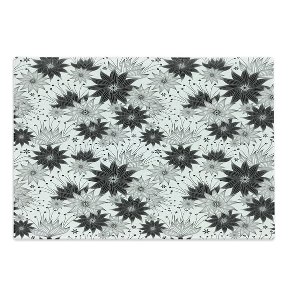 Grey Cutting Board, Illustration of Old Fashion Various Size Spiral Vintage Flowers Urban Design, Decorative Tempered Glass Cutting and Serving Board, Large Size, White Black, by Ambesonne