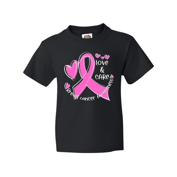Inktastic Love, Care, Cure Breast Cancer Awareness Pink Ribbon Youth T-Shirt