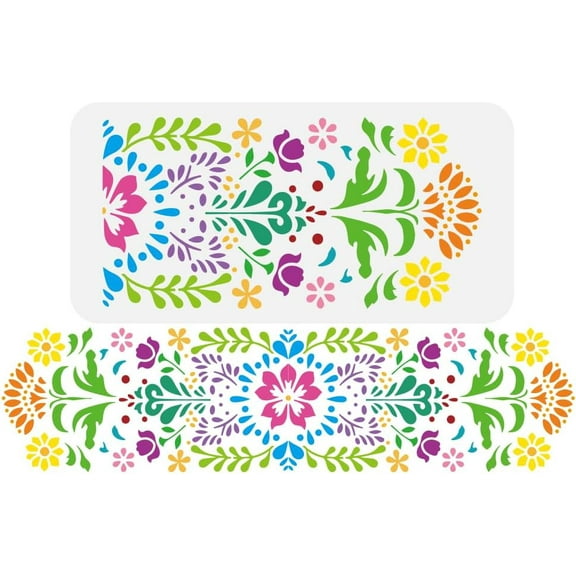 Folk Pattern Drawing Stencil 11.8x5.9inch Reusable Folk Floral Painting Template Floral Garland Decoration Stencil Flower Theme Stencil for Painting on Wood Wall Fabric Furniture