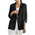 thumbnail image 5 of Wyobmus Summer Linen Blazer for Women Lightweight 3/4 Stretchy Ruched Sleeve V Neck Casual 2 Button Blazer Jacket With Pockets M-3X Black, 5 of 7
