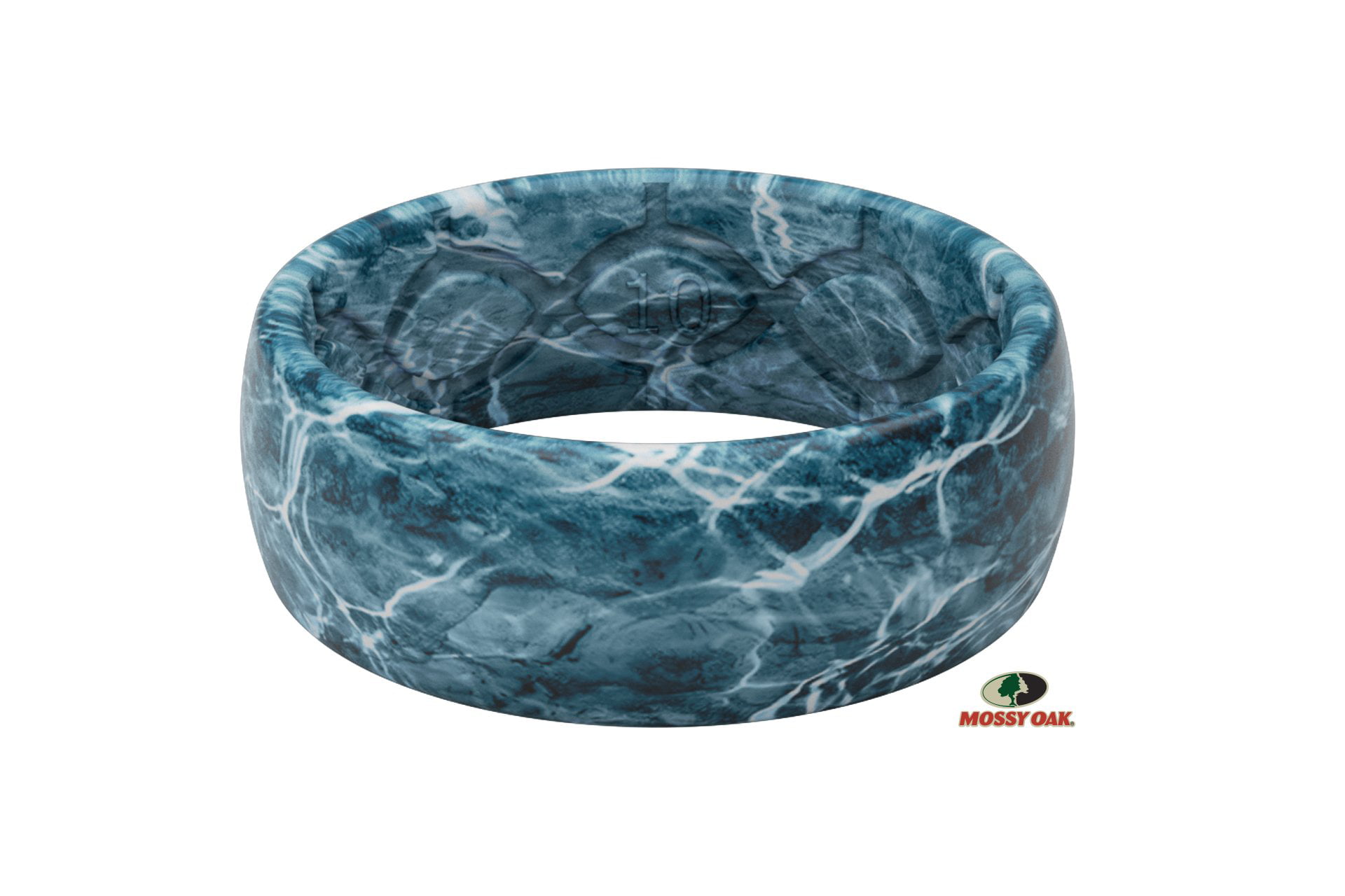 Groove Life Mossy Oak Elements Agua Spindrift Camo Silicone Ring - Breathable Rubber Wedding Band for Men, Lifetime Coverage, Unique Design, Comfort Fit Ring - Size 7-14