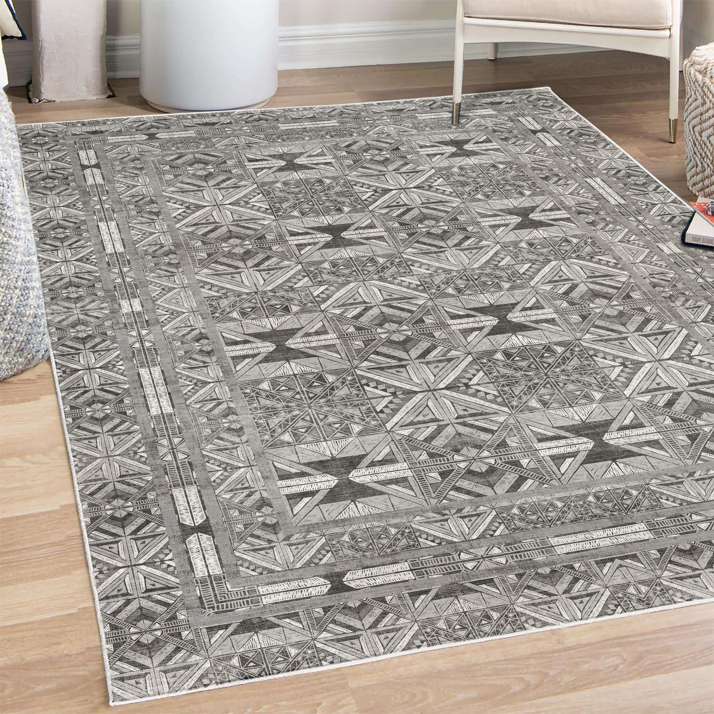 Tribal Decorative Rug, Geometric Style Abstract Polygonal Forms Squares ...