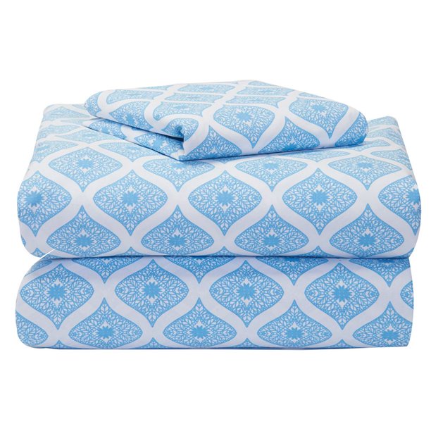 College Dorm Sheet Set in Kaleidoscope, Twin XL Size, Light Blue