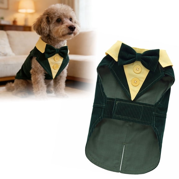 Elegant Dog Tuxedo With Bow Tie Formal Pet Suit With 2 Buttons For Wedding Parties And Special Occasions(Green-Xs)