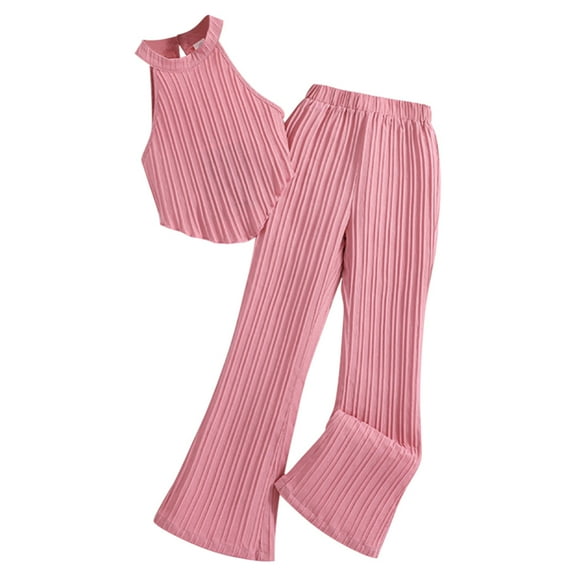GYRATEDREAM Girl's 2 Piece Outfit Set Sleeveless Halter Top and Wide Leg Pants Set Jumpsuit Summer Clothing Sets for 11-12 Years