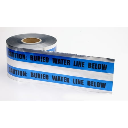 Polyethylene Underground Water Line Detectable Marking Tape, 1000' Length x 6" Width, Blue