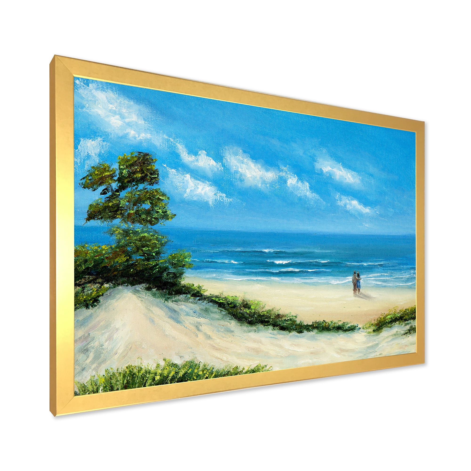 Designart 'Couple At The Beach In Sunlight' Nautical & Coastal Framed Art Print