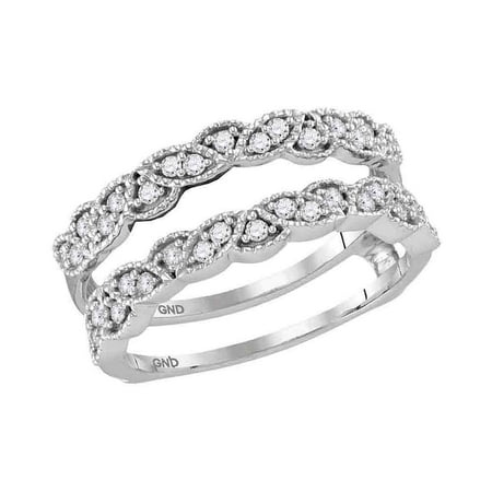 Diamond Ring Wrap Guard Insert - 14kt White Gold Womens Round Diamond Milgrain Wrap Ring Guard Enhancer Wedding Band 1/3 Cttw