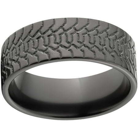 Custom Men's Tire Tread 8mm Black Zirconium Wedding Band with Comfort Fit Design