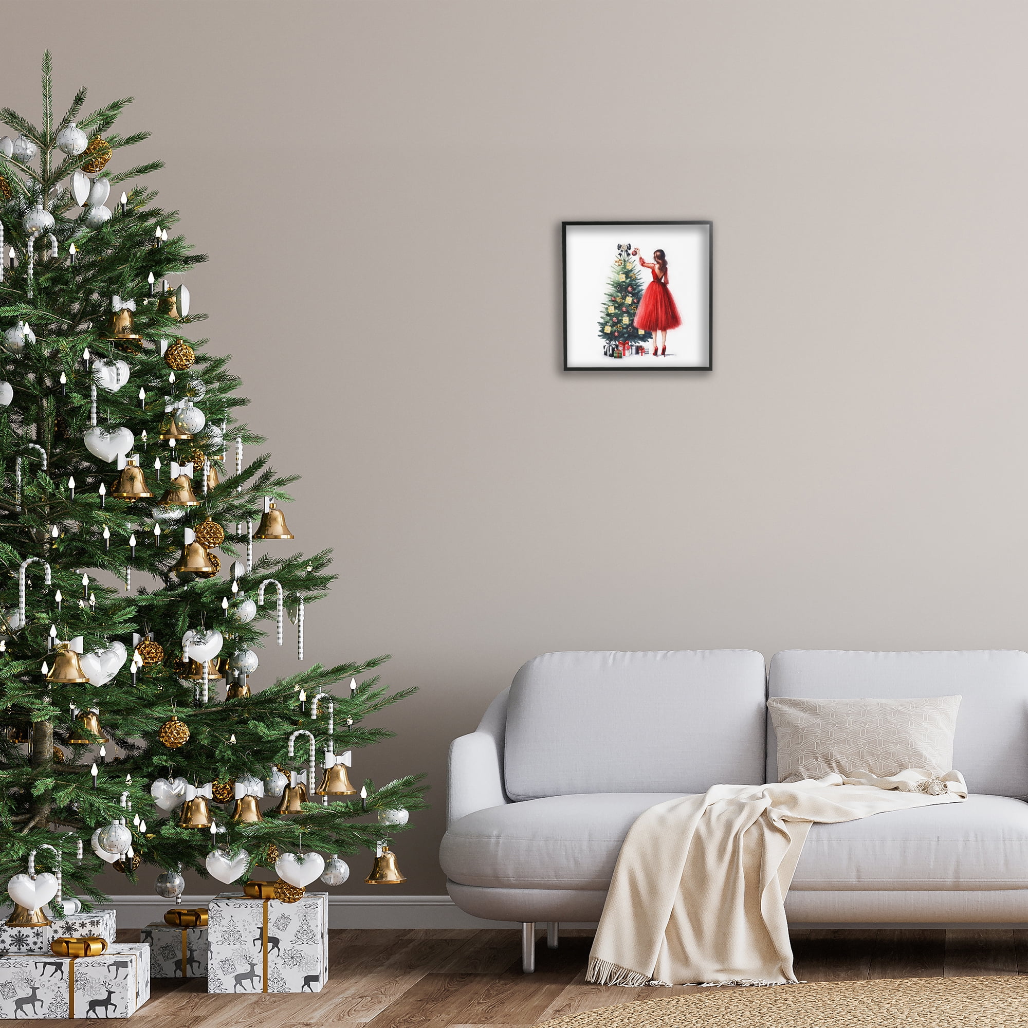 Stupell Industries Fashion Tree Ornaments Holiday Painting Black Framed Art Prints Wall Art, 17 x 17