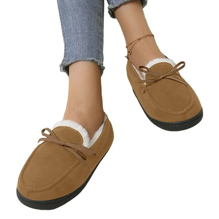 Oyedens House Shoes for Women Cozy Plush Lined Winter Warm Slip on Snow Loafers Boots Indoor Outdoor