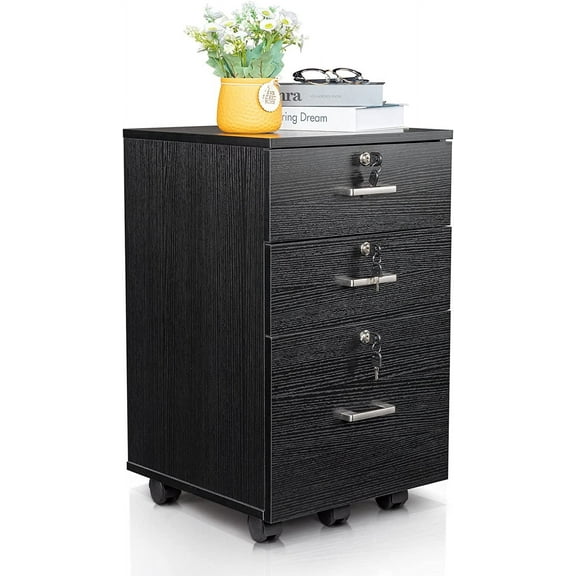 Karl home Wooden File Cabinet, 3 Drawer Vertical File Cabinets with 3 Lock,Printer Stand Mobile Storage Cabinet,Filing Storage Drawer for Home,Office,Black(15.75" L x 15.75" W x 26.1" H)