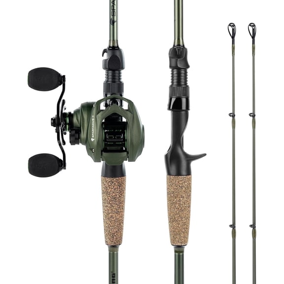 KastKing Twin-Tip Baitcaster Fishing Rod and Reel Combo,Cast-7'1'' Mh- Left Handed, KastFlex IM6 Graphite Blanks, 2-Piece Rods with Extra Tip-Spartacus II