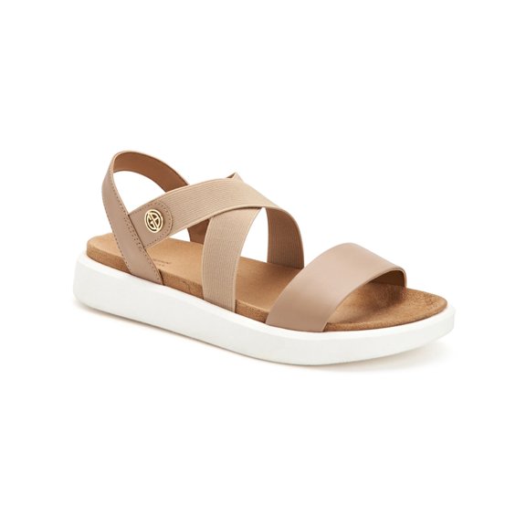 GIANI BERNINI Womens Beige Crisscross Straps 1" Platform Cushioned Comfort Flixii Round Toe Slip On Slingback Sandal 7.5 M