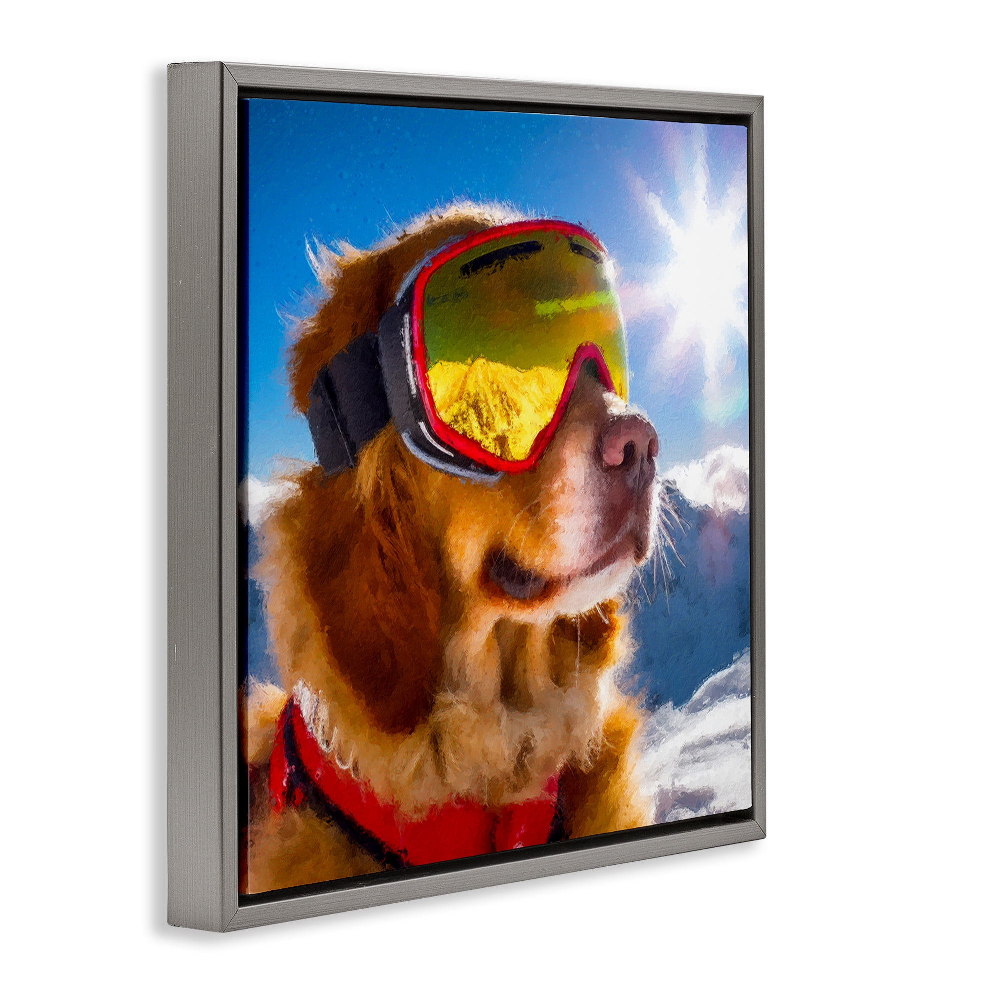 Stupell Industries Ski Goggles Retriever Gray Framed Floater Canvas Wall Art, design by Sean Parnell