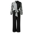 thumbnail image 2 of Aayomet Women'S Jumpsuits Women's Lapel Deep V Lace Stitching Bell Bottoms Jumpsuit,Black XL, 2 of 4