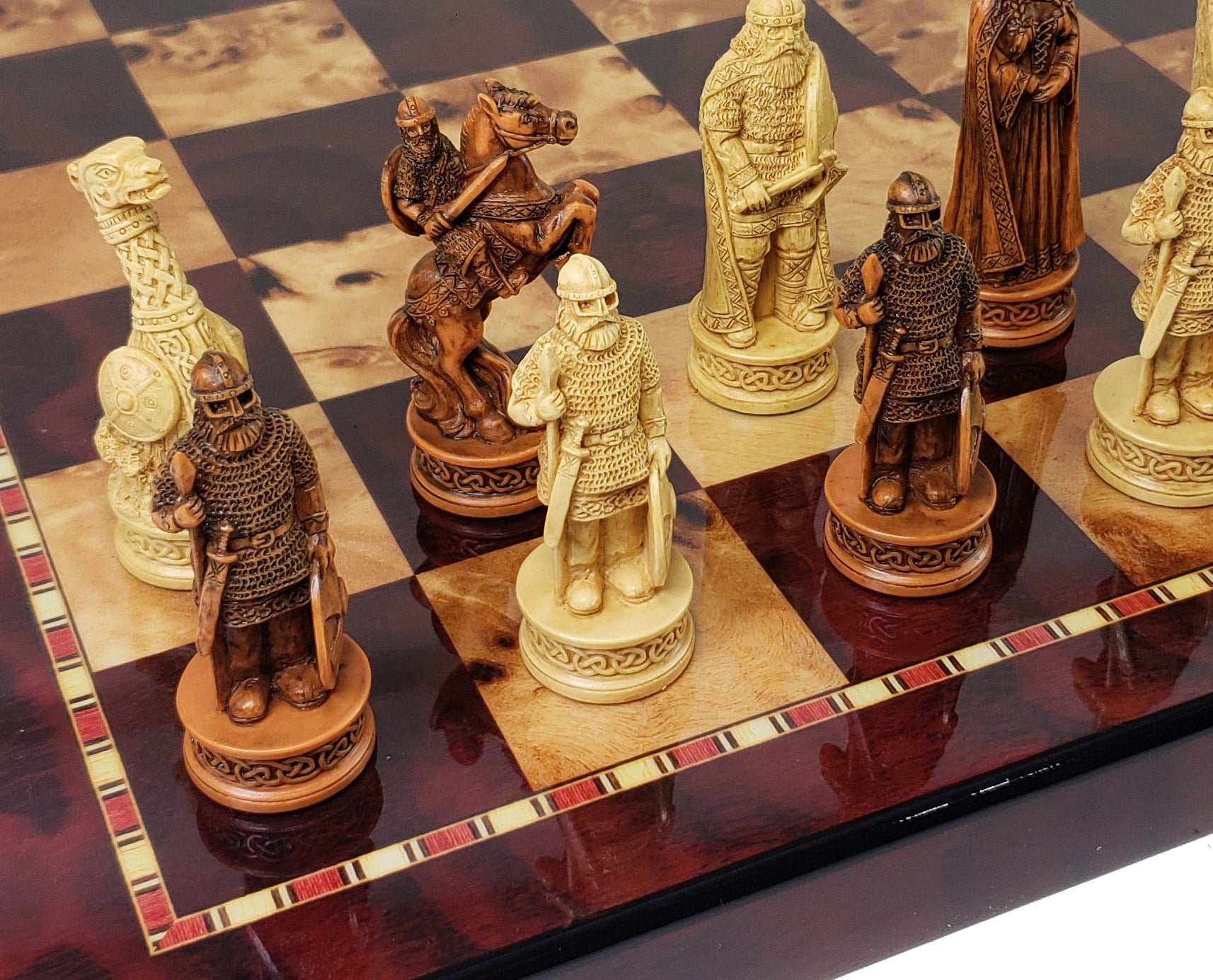 Antique White & Brown Norse Viking CHESS SET with 18" Cherry Color