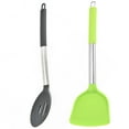 thumbnail image 1 of Paquete de 2 utensilios de cocina de silicona grandes, juego de utensilios de cocina de acero inoxidable sólido y ranurado, resistente al calor, 1 of 5