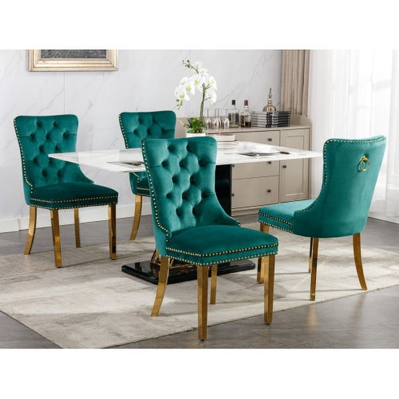 Nmkwnr 2 Pack Velvet Dining Chair with Golden Stainless Steel Legs, Green Gold(Only 2 Pack Chairs)
